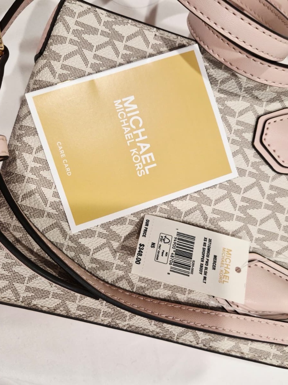 Michael Kors small  Beige Signature Canvas Tote with Light Pink Trim